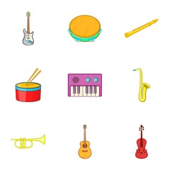 Tools for music icons set. Cartoon illustration of 9 tools for music vector icons for web