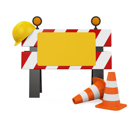 Wall Mural - Under Construction Barrier, Traffic Cones and Safety Helmet