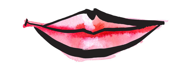 Freehand vector and watercolor drawing of smiling lips