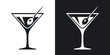 Vector martini glass icon. Two-tone version on black and white background