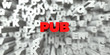 © Chris Titze Imaging - PUB -  Red text on typography background - 3D rendered royalty free stock image. This image can be used for an online website banner ad or a print postcard.