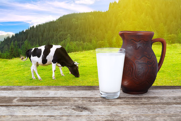 Sticker - Milk with cow on the background