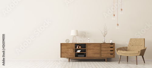 Cuadros en Lienzo Interior with wooden cabinet and armchair 3d rendering