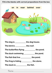Wall Mural - Fill in the blanks with correct prepositions - preposition worksheet for education