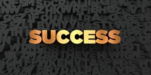 Success - Gold Text On Black Background - 3D Rendered Royalty Free Stock Picture. This Image Can Be Used For An Online Website Banner Ad Or A Print Postcard.