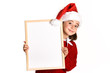 © javiindy - Little girl wearing santa hat holding blank board