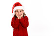 © javiindy - Adorable little girl wearing santa hat isolated on white backgro