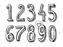 Hand Drawn Numbers Vector Isolated On White Background Sketch Style