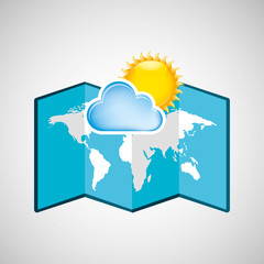 Sticker - map with icon cloud sun weather graphic vector illustration eps 10