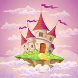 Fototapeta Fototapety na ścianę do pokoju dziecięcego - Fantasy flying island with fairy tale castle in clouds