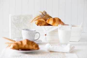 breakfast with freshly baked croissants