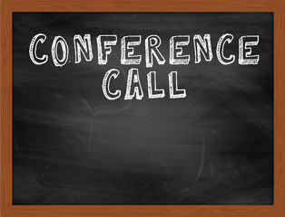 CONFERENCE CALL handwritten text on black chalkboard