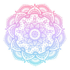 Wall Mural - Colorful blue and pink flower mandala. Vintage decorative gradient element. Ornamental round doodle flower isolated on white background. Geometric circle element. Vector illustration.