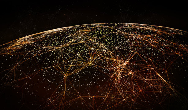 global international connectivity background/connection lines around earth globe, futuristic technol