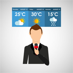 Sticker - reporter man weather forecast news design vector illustration eps 10