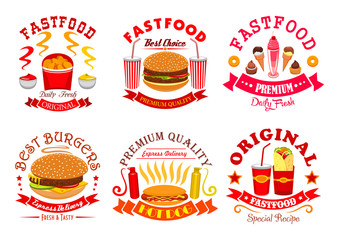 Canvas Print - Fast food snack, dessert menu signs, icons set