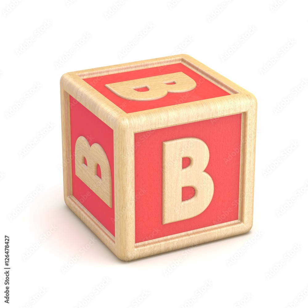 Letter B wooden alphabet blocks font rotated. 3D Stock Photo | Adobe Stock