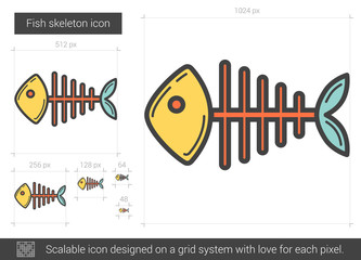 Sticker - Fish skeleton line icon.