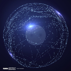 point and curve constructed the sphere wireframe, technological sense abstract illustration.