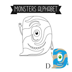 Wall Mural - Coloring page monsters alphabet for kids. Letter D vector illustration