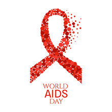 AIDS Awareness Poster. World AIDS Day Symbol. Red Ribbon Made Of Dots On White Background. Medical Concept. Vector Illustration.