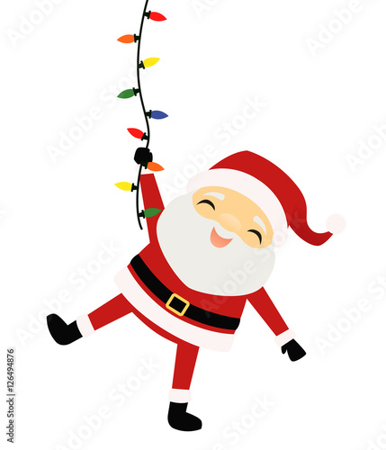 Santa Claus hanging from a string of Christmas lights Stock Vector ...