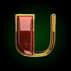 Wall Mural - u vector golden letter with red wood