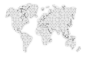  binary code world map 3d illustration