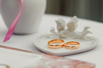 Wedding Register table with Pen, Bride and Groom Rings