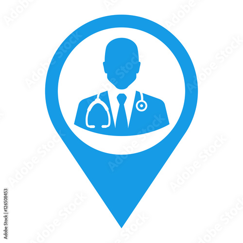 Foto Icono plano localizacion silueta doctor azul