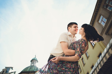 Wall Mural - Romantic moment of the two in love and a sunlight