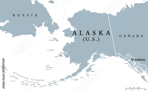 Alaska Political Map With Capital Juneau U S State In The