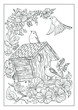 coloring book (20 pages ) , Bird and flowers page 15
