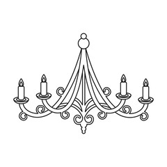 Chandelier icon in outline style isolated on white background. Light source symbol stock vector illustration