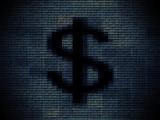 Wall Mural - Dollar sign in mosaic digital background. Concept of e-commerce or fintech