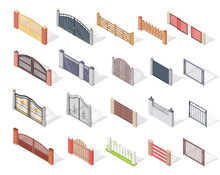 Set Of Gates And Fences In Isometric Projection