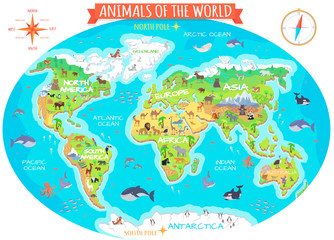 Animals of The World Flat Design Vector Concept