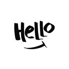 Hello. Black and white lettering. Decorative letter. Hand drawn lettering. Quote