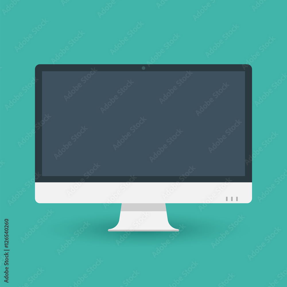 Computer pc monitor web icon vector. Monitor icon in flat style on blue background. Vector isolated illustration. - obrazy, fototapety, plakaty 