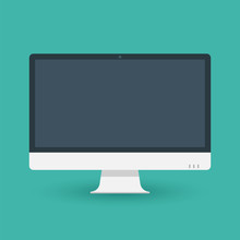 Computer Pc Monitor Web Icon Vector. Monitor Icon In Flat Style On Blue Background. Vector Isolated Illustration.