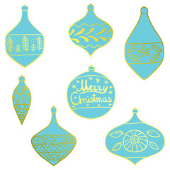 Wall Mural - Merry Christmas tree toys with patterns. Set. Stylized. New Year. Vector illustration.