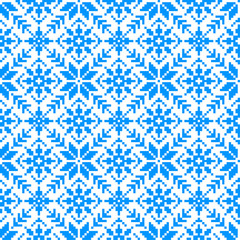 Wall Mural - New Year and Christmas Seamless pixel pattern snowflakes