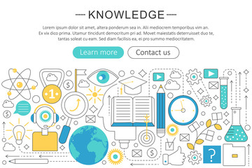 Poster - Vector elegant thin line flat modern Knowledge searchng concept. Website header banner elements layout. Presentation, flyer and poster.