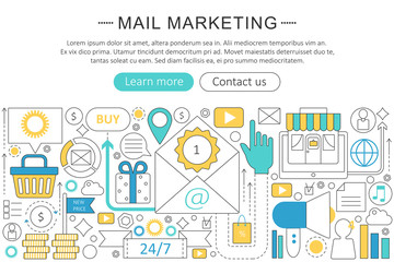 Poster - Vector elegant thin line flat modern Mail marketing concept. Website header banner elements layout. Presentation, flyer and poster.