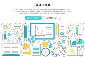 Poster - Vector elegant thin line flat modern design back to school colledge concept. Website header banner elements layout. Presentation, flyer and poster.