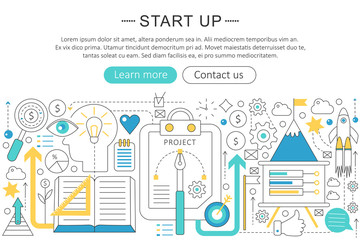 Poster - Vector elegant thin line flat modern design Start-up business concept. Website header banner elements layout. Presentation, flyer and poster.