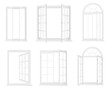 Different types of windows. Realistic decorative windows icons set.