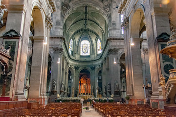 paris, france. april 26 2016, interior of the church of saint-sulpice. the second largest church in 