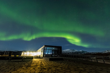 Wall Mural - aurora borealis over the thingvellir national park - iceland