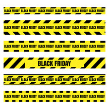 Black Friday Sale Set Horizontal Banner For The Site. Vector Illustration Of A Road Sign And Yellow Ribbons.